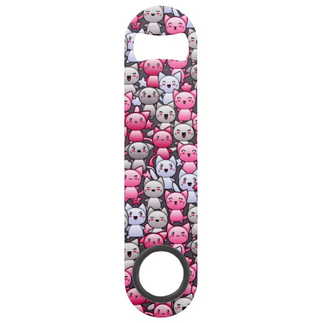 pattern with cute kawaii doodle cats 2 speed bottle opener (Front)