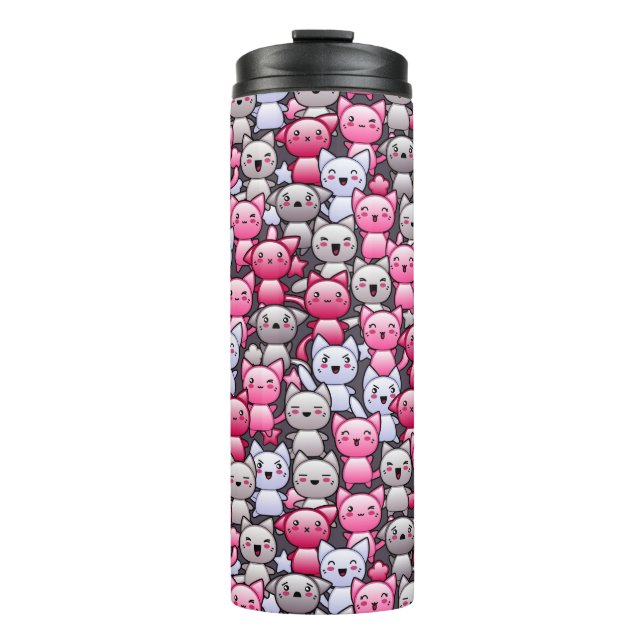 pattern with cute kawaii doodle cats 2 thermal tumbler (Front)