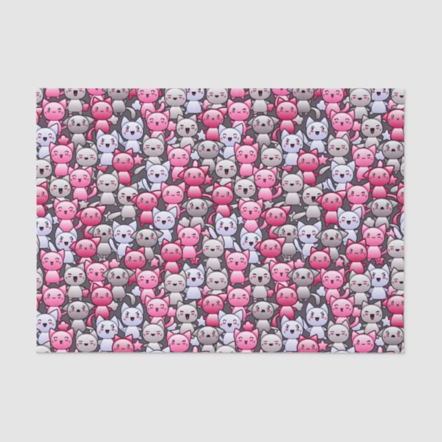 pattern with cute kawaii doodle cats 2 tissue paper (Front)