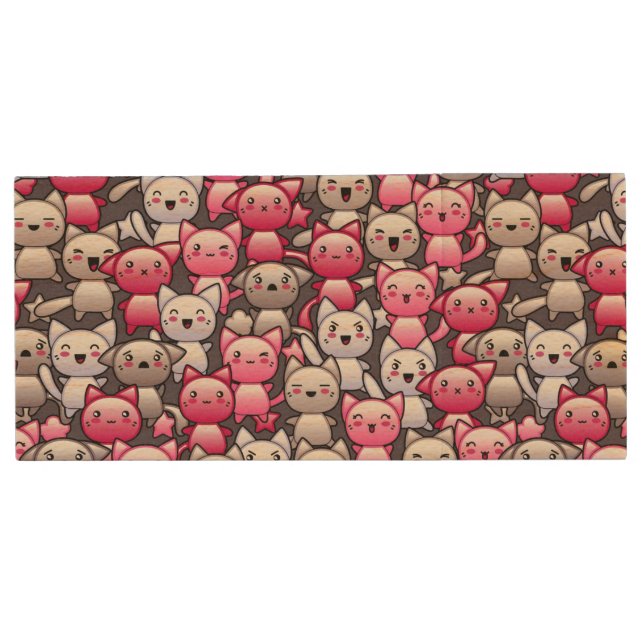 pattern with cute kawaii doodle cats 2 wood flash drive (Front)