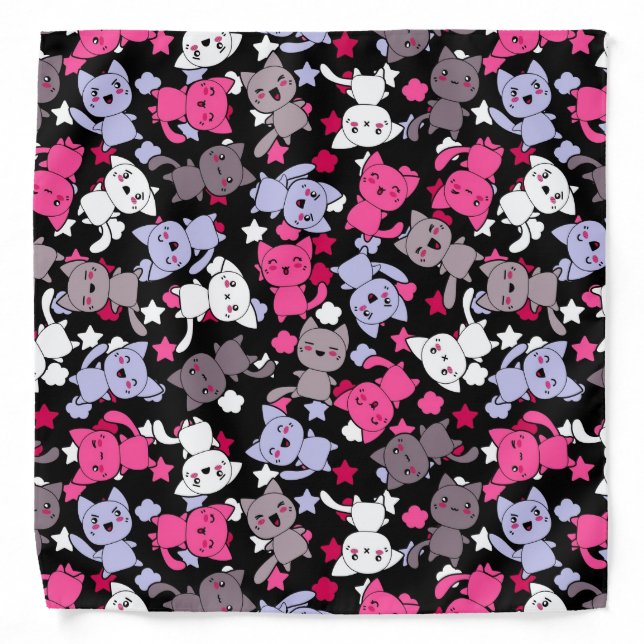 pattern with cute kawaii doodle cats 3 bandana (Front)