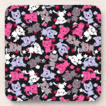 pattern with cute kawaii doodle cats 3 beverage coaster