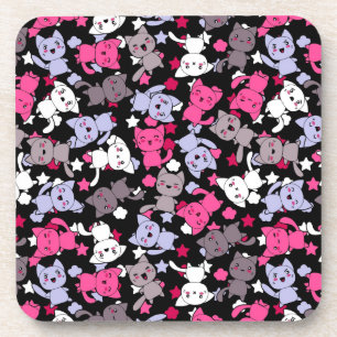 pattern with cute kawaii doodle cats 3 beverage coaster