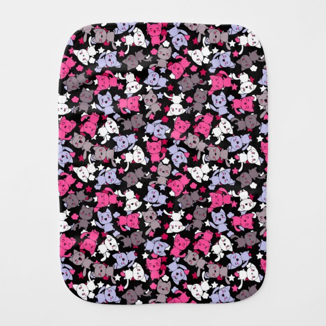 pattern with cute kawaii doodle cats 3 burp cloth (Front)
