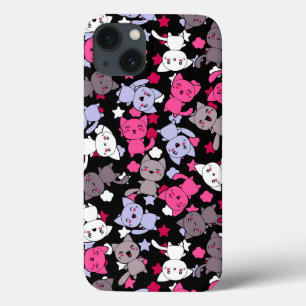 pattern with cute kawaii doodle cats 3 iPhone 13 case