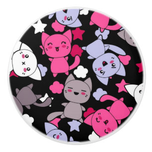 pattern with cute kawaii doodle cats 3 ceramic knob