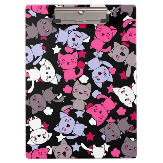 pattern with cute kawaii doodle cats 3 clipboard (Front)