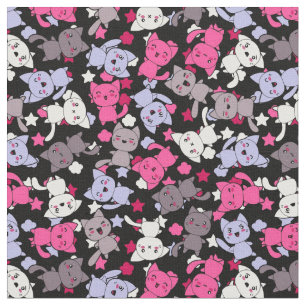 pattern with cute kawaii doodle cats 3 fabric