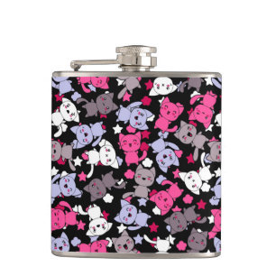 pattern with cute kawaii doodle cats 3 flask