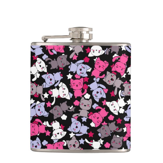 pattern with cute kawaii doodle cats 3 flask (Front)