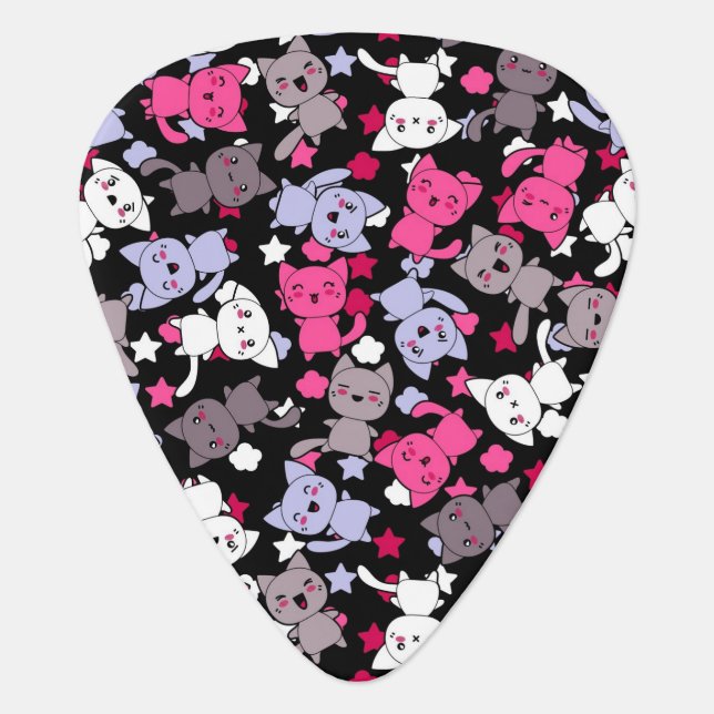 pattern with cute kawaii doodle cats 3 guitar pick (Front)