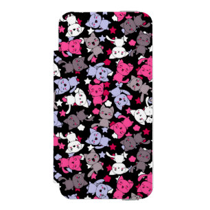 pattern with cute kawaii doodle cats 3 wallet case for iPhone SE/5/5s