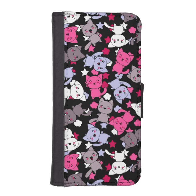 pattern with cute kawaii doodle cats 3 iPhone wallet case (Front)