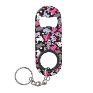 pattern with cute kawaii doodle cats 3 keychain bottle opener
