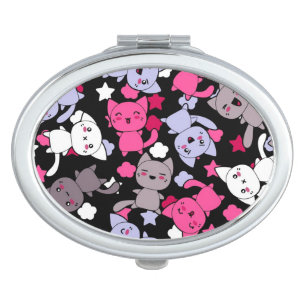 pattern with cute kawaii doodle cats 3 makeup mirror