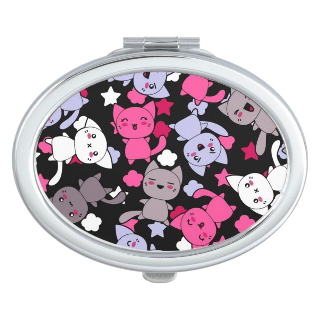 pattern with cute kawaii doodle cats 3 makeup mirror (Front)