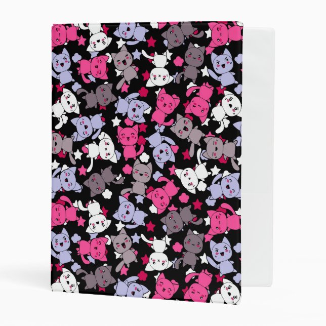 pattern with cute kawaii doodle cats 3 mini binder (Front/Inside)