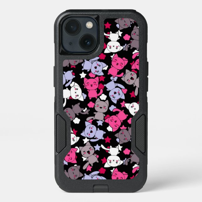 pattern with cute kawaii doodle cats 3 otterbox iPhone case (Back)