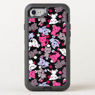 pattern with cute kawaii doodle cats 3 OtterBox defender iPhone SE/8/7 case
