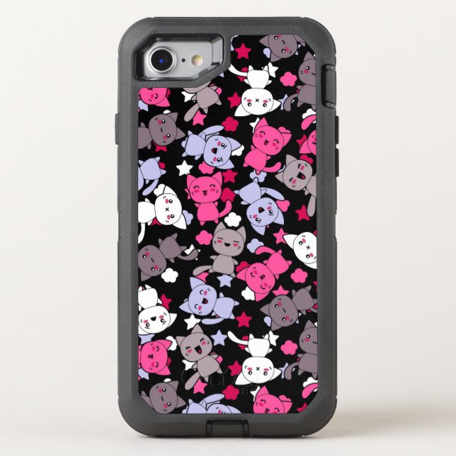 pattern with cute kawaii doodle cats 3 otterbox iPhone case (Back)