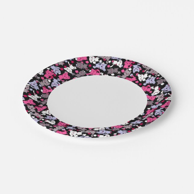pattern with cute kawaii doodle cats 3 paper plates (Angled)