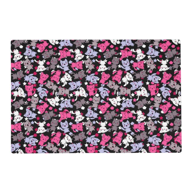 pattern with cute kawaii doodle cats 3 placemat (Front)