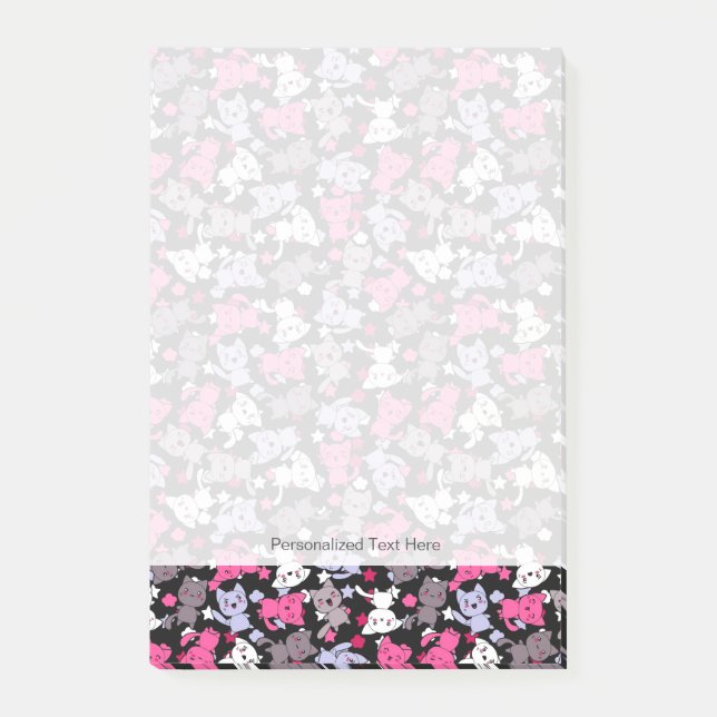 pattern with cute kawaii doodle cats 3 post-it notes (Front)