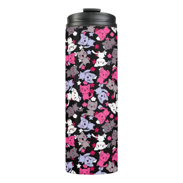 pattern with cute kawaii doodle cats 3 thermal tumbler (Front)