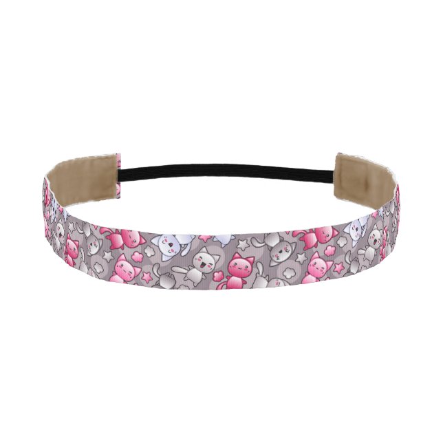 pattern with cute kawaii doodle cats athletic headband (Front)