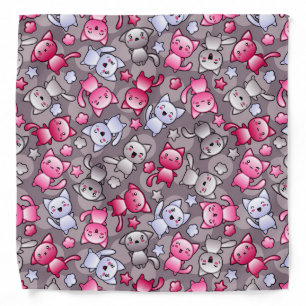 pattern with cute kawaii doodle cats bandana