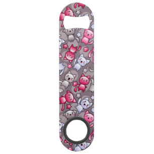 pattern with cute kawaii doodle cats bar key