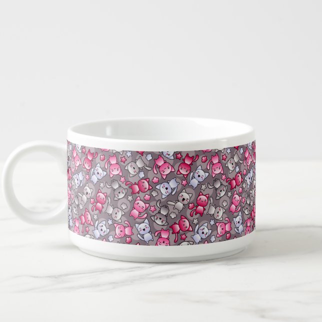 pattern with cute kawaii doodle cats bowl (Right)