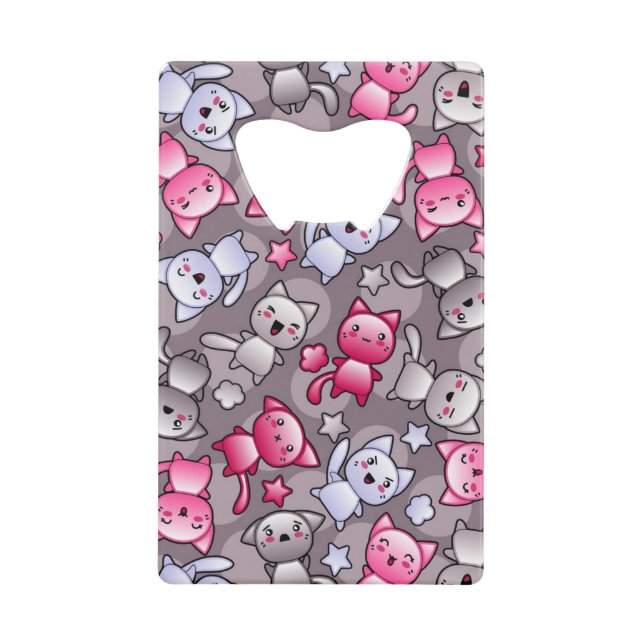 pattern with cute kawaii doodle cats credit card bottle opener (Front)