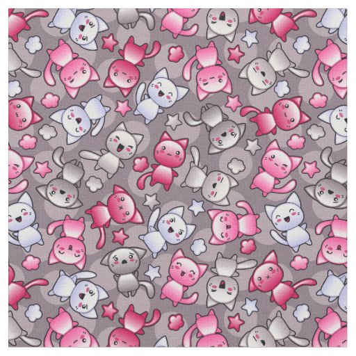 pattern with cute kawaii doodle cats fabric