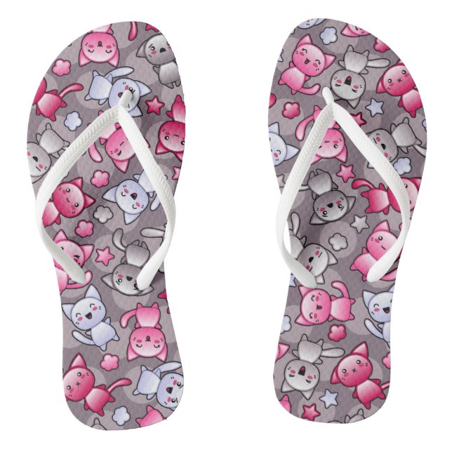 pattern with cute kawaii doodle cats flip flops (Footbed)
