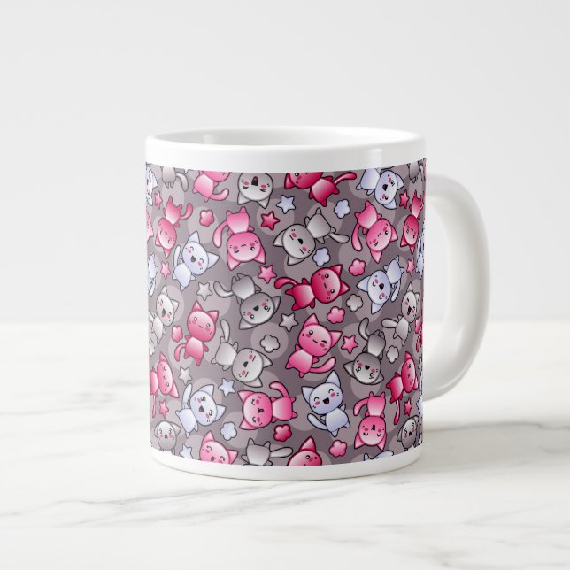 pattern with cute kawaii doodle cats giant coffee mug (Front Right)