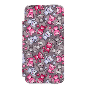 pattern with cute kawaii doodle cats wallet case for iPhone SE/5/5s