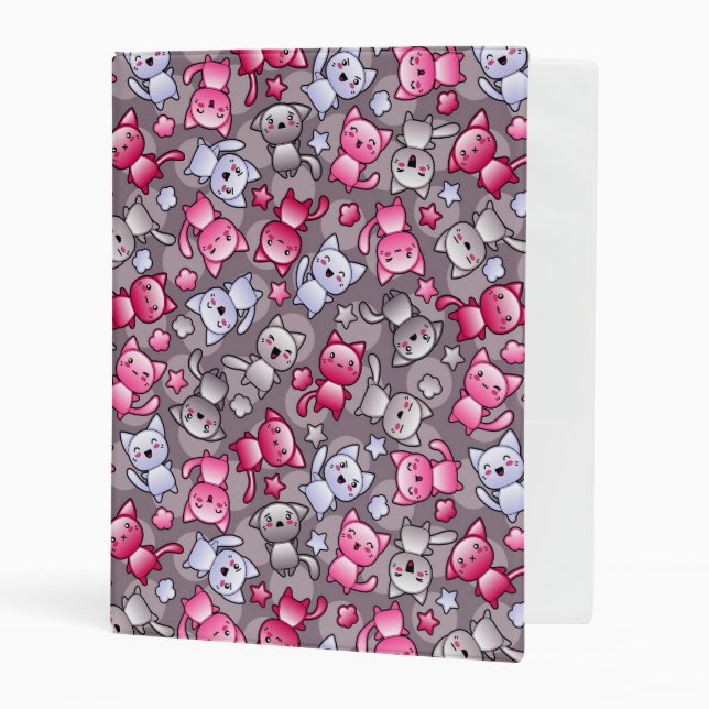 pattern with cute kawaii doodle cats mini binder (Front/Inside)