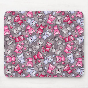 pattern with cute kawaii doodle cats mouse pad