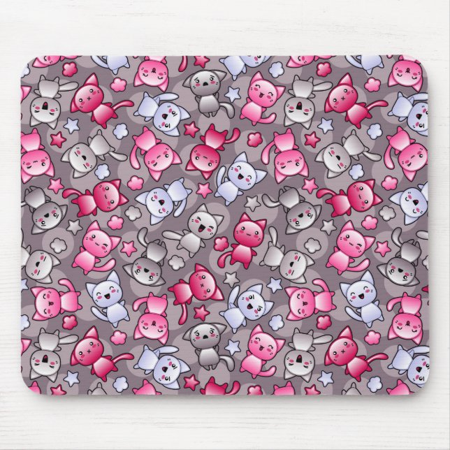 pattern with cute kawaii doodle cats mouse pad (Front)