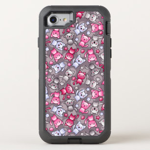 pattern with cute kawaii doodle cats OtterBox defender iPhone SE/8/7 case
