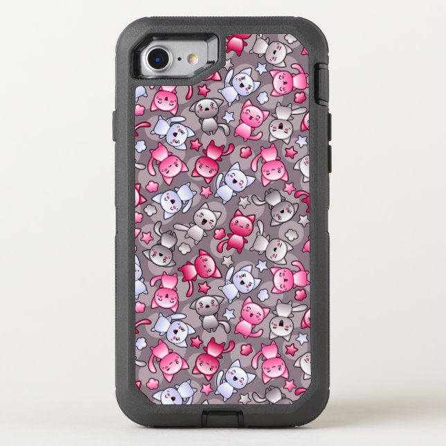 pattern with cute kawaii doodle cats otterbox iPhone case (Back)