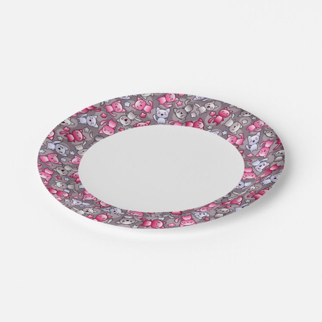 pattern with cute kawaii doodle cats paper plates (Angled)