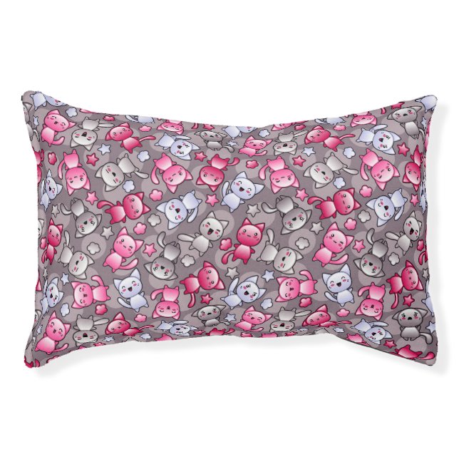 pattern with cute kawaii doodle cats pet bed (Front)