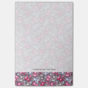 pattern with cute kawaii doodle cats post-it notes