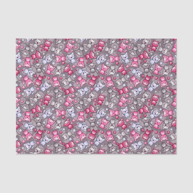 pattern with cute kawaii doodle cats tissue paper (Front)
