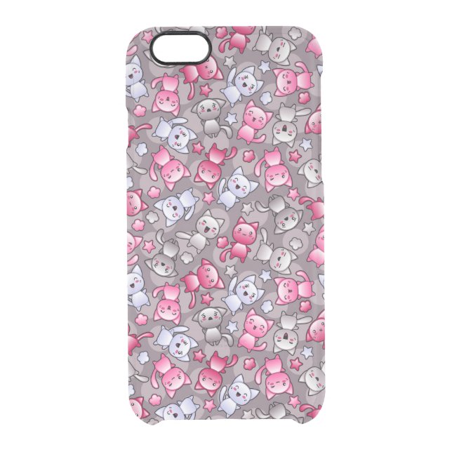 pattern with cute kawaii doodle cats uncommon iPhone case (Back)