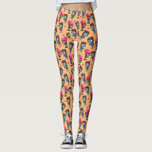 Pattern with Cute Zombie Girls, Guys and Hearts Leggings