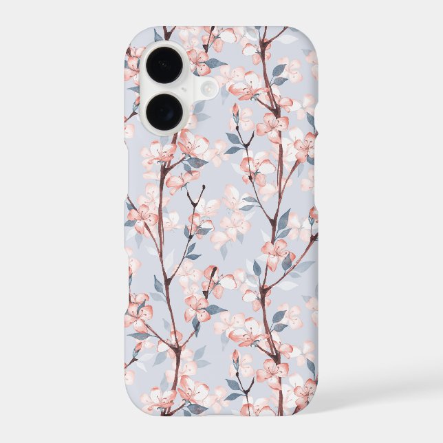 Pattern with delicate spring sakura flowers iphone case (Back)