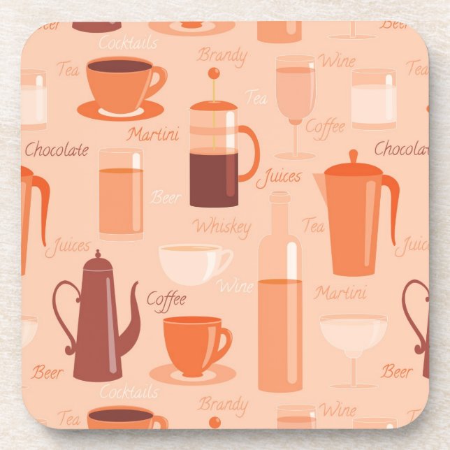 Pattern with drinks and text coaster (Front)